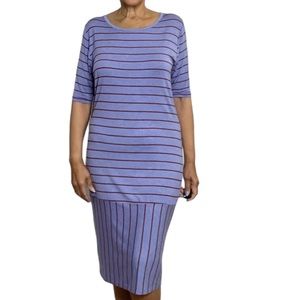 LULAROE Julia Blue & Red Striped Mid Sleeve Length Midi Dress Size 2XL N…